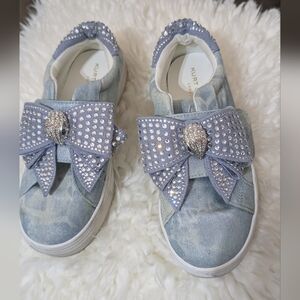 Kurt Geiger Light Blue Kids Sneakers with Rhinestone Bow